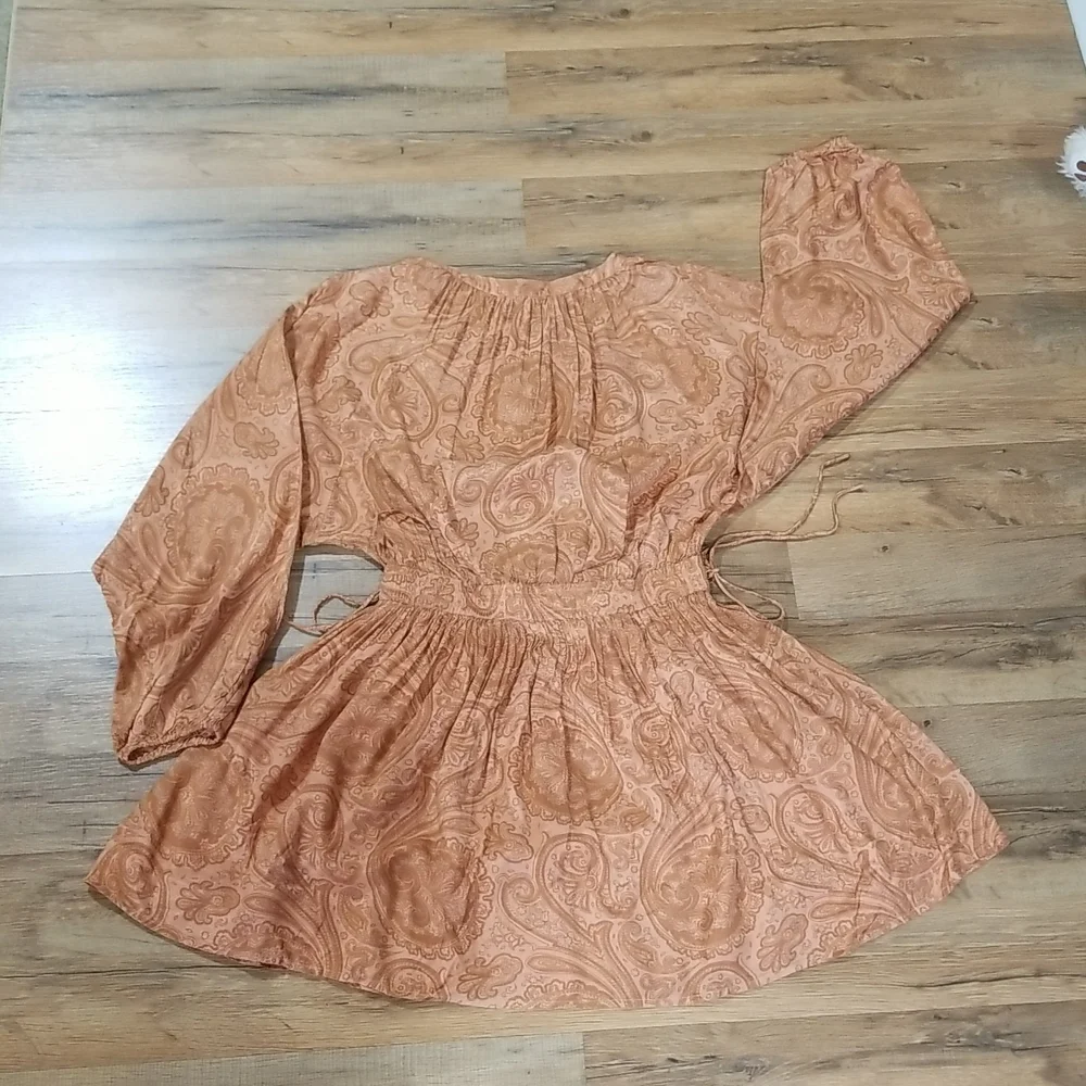 AMUSE SOCIETY Luciana Beach Vida Boho Coral Sand Paisley Peasant Mini Dress - Picture 12 of 15